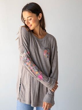 Natural Life Womens Graphic T Shirt XXL Gray Live Happy Boho Tee New